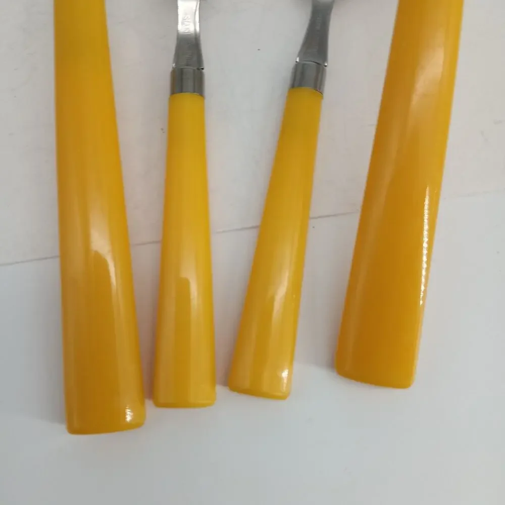4X Serving Stainless Taiwan Retro MCM Melamine 1960s Yellow Handle Flatware